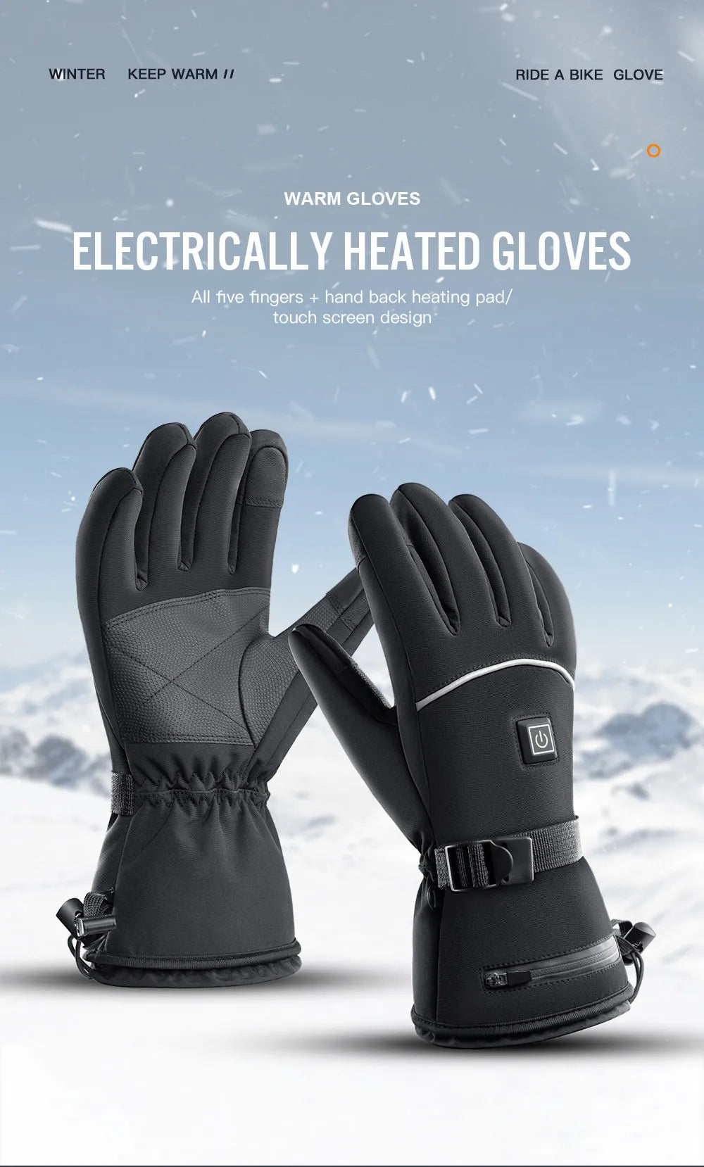 Electric Heated Gloves Motorcycle Winter Moto Heated Gloves Warm Waterproof Rechargeable Heating Thermal Gloves For Snowmobile